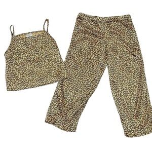 Girl's Lillian Vernon Leopard Print Two-Piece Spaghetti Strap Cami & Pants Set